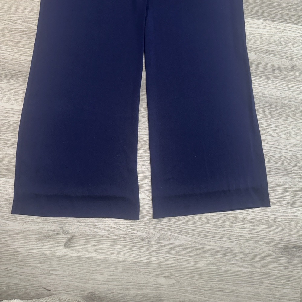 Diane Von Furstenberg Davin Silk Jumpsuit Size 14 Navy Tie Waist Wide Leg Halter - Picture 8 of 12